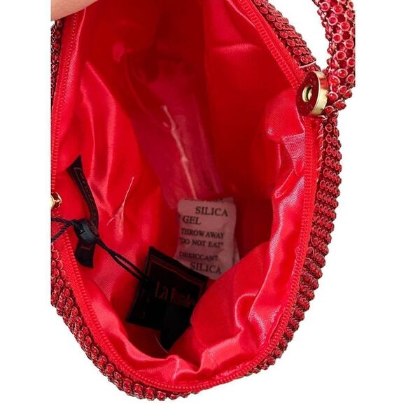 La Regale Clutch Bag Evening Purse Triangle Full Rhinestones Red - Picture 7 of 9
